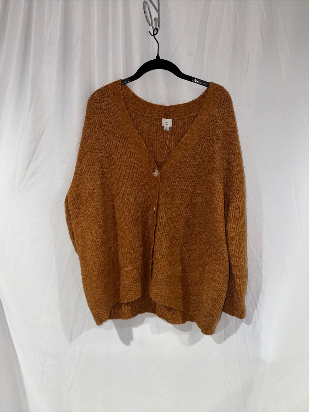A New Day Cardigan Cozy V-Neck Button Sweater - Rust Brown Long Sleeve Knit XL
